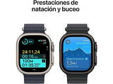 Apple Watch Ultra 2 (2024), GPS + Cellular, 49 mm, Caja de Titanio Natural, Gesto doble toque, Correa Ocean Band de color Azul marino