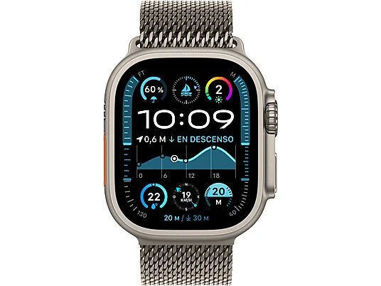 Apple Watch Ultra 2 (2024), GPS + Cellular, 49 mm, Caja de Titanio Natural, Gesto doble toque, Correa Natural Titanium Milanese Loop, Talla L