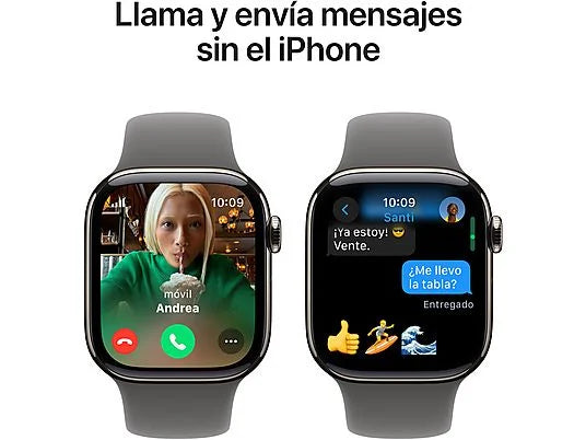 Apple Watch Series 10 (2024), GPS + Cellular, 42 mm, Gesto de doble toque, Caja de titanio Natural, Correa deportiva Gris piedra, Talla M/L