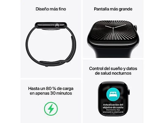 Apple Watch Series 10 (2024), GPS + Cellular, 42 mm, Gesto de doble toque, Caja de titanio Natural, Correa deportiva Gris piedra, Talla M/L