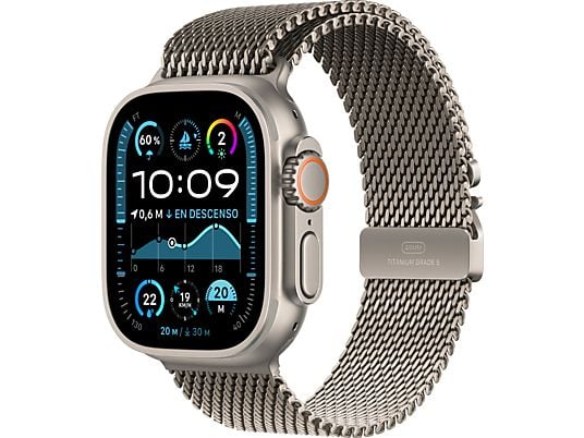 Apple Watch Ultra 2 (2024), GPS + Cellular, 49 mm, Caja de Titanio Natural, Gesto doble toque, Correa Natural Titanium Milanese Loop, Talla L