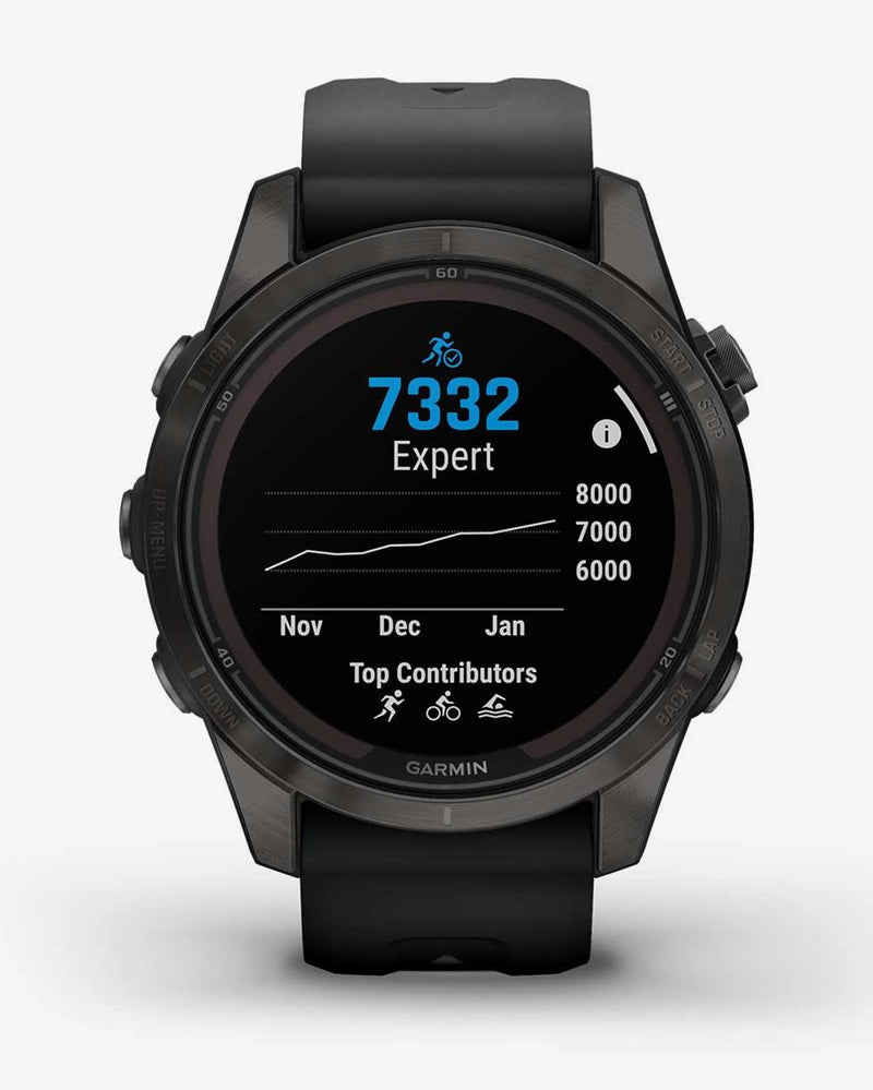Garmin Fenix 7S Pro Zafiro Solar Titanio gris carbón correa negro