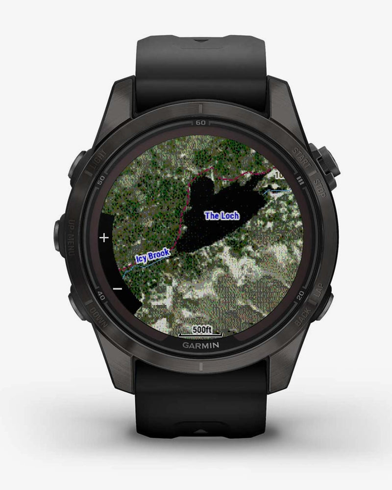 Garmin Fenix 7S Pro Zafiro Solar Titanio gris carbón correa negro