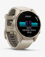 Garmin Fenix 8 AMOLED Zafiro 43 mm dorado correa beige