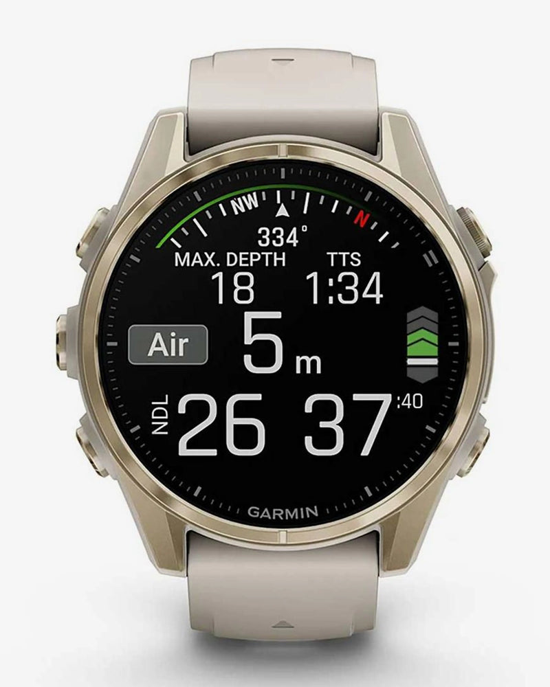 Garmin Fenix 8 AMOLED Zafiro 43 mm dorado correa beige