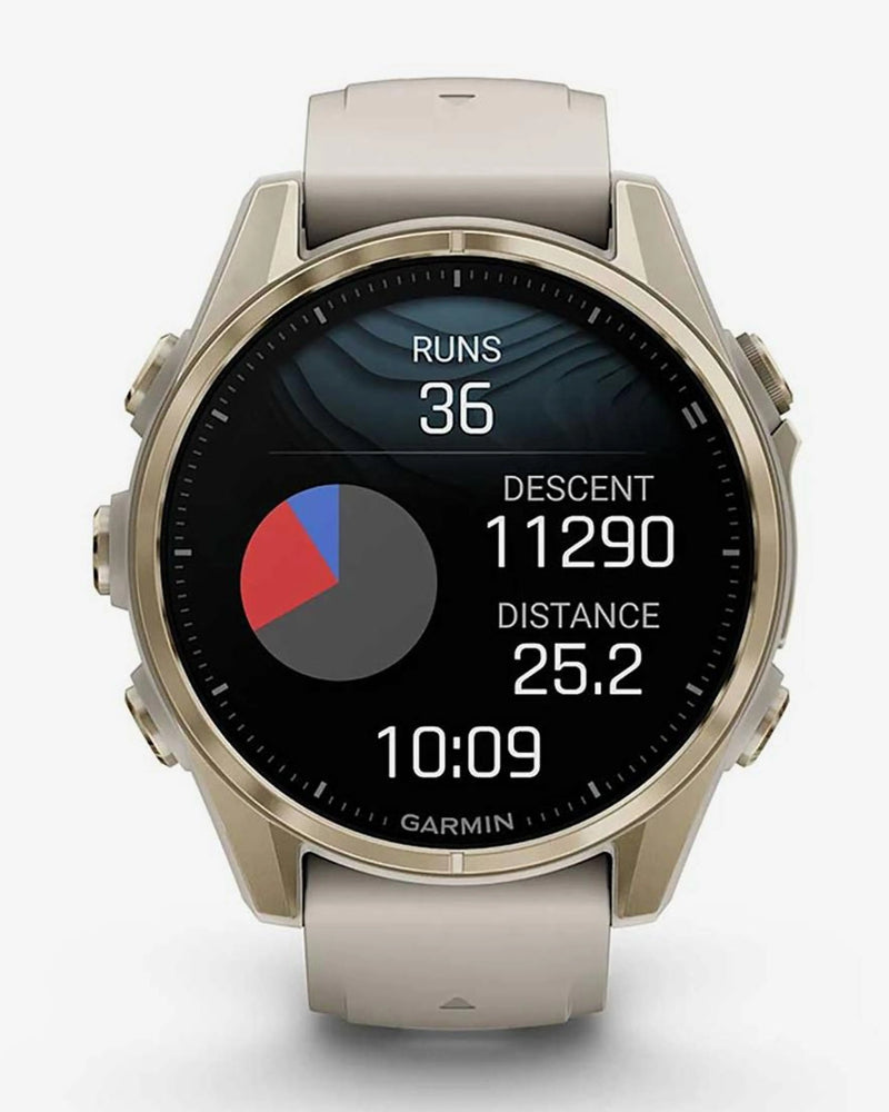 Garmin Fenix 8 AMOLED Zafiro 43 mm dorado correa beige