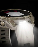 Garmin Fenix 8 AMOLED Zafiro 43 mm dorado correa beige