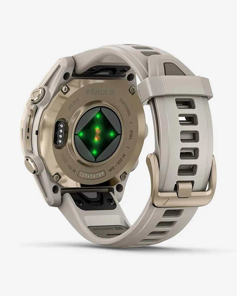Garmin Fenix 8 AMOLED Zafiro 43 mm dorado correa beige