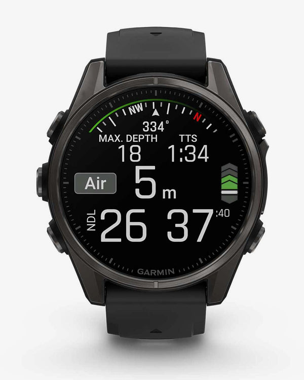 Garmin Fenix 8 AMOLED Zafiro 43 mm Titanio gris carbón correa negro