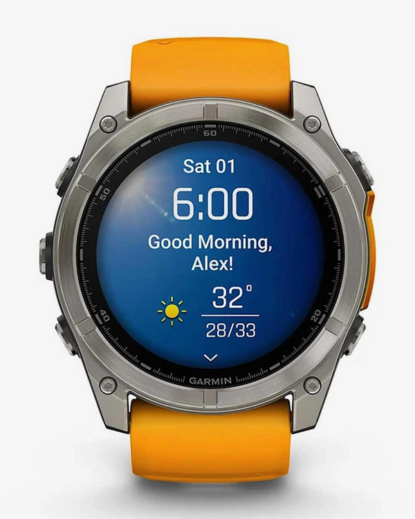 Garmin Fenix 8 AMOLED Zafiro 51 mm Titanio plateado correa naranja