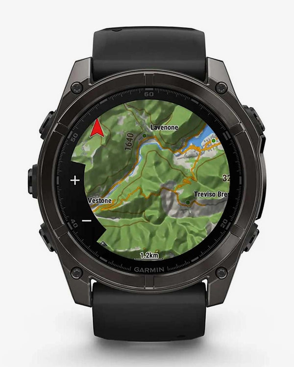 Garmin Fenix 8 AMOLED Zafiro 51 mm Titanio gris carbón correa negro