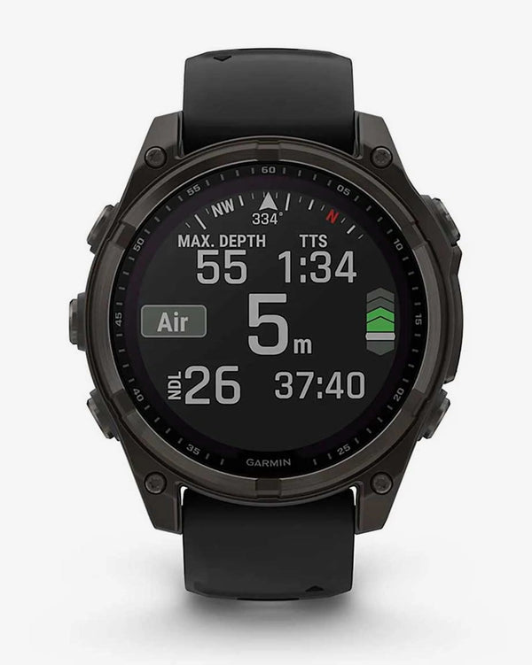 Garmin Fenix 8 Zafiro Solar 47 mm Titanio gris carbón correa negro