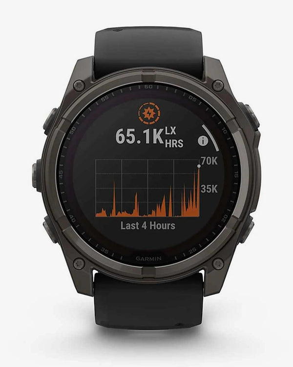 Garmin Fenix 8 Zafiro Solar 51 mm Titanio gris carbón correa negro