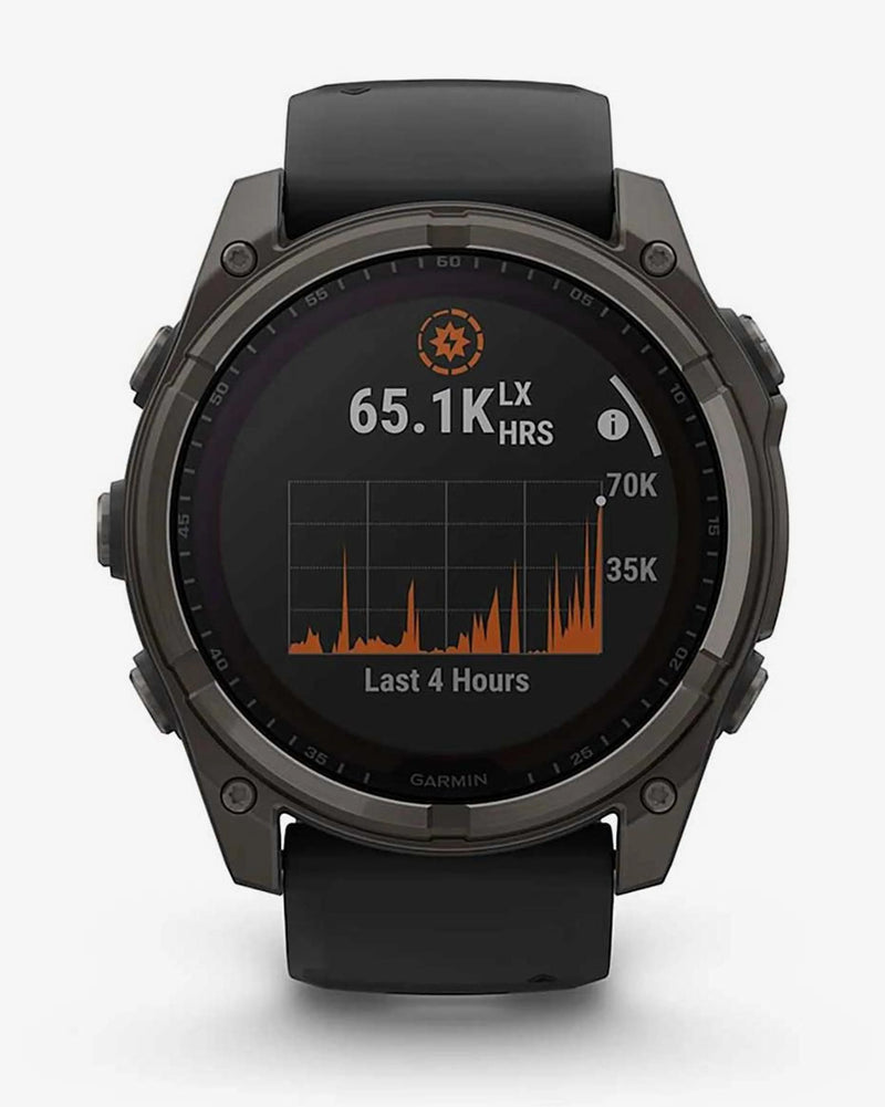 Garmin Fenix 8 Zafiro Solar 51 mm Titanio gris carbón correa negro
