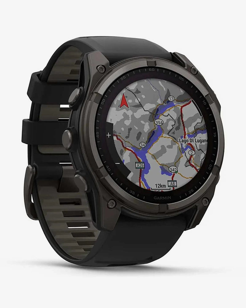 Garmin Fenix 8 Zafiro Solar 51 mm Titanio gris carbón correa negro