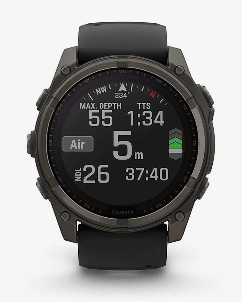 Garmin Fenix 8 Zafiro Solar 51 mm Titanio gris carbón correa negro