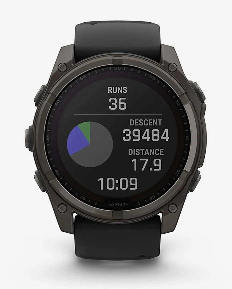 Garmin Fenix 8 Zafiro Solar 51 mm Titanio gris carbón correa negro