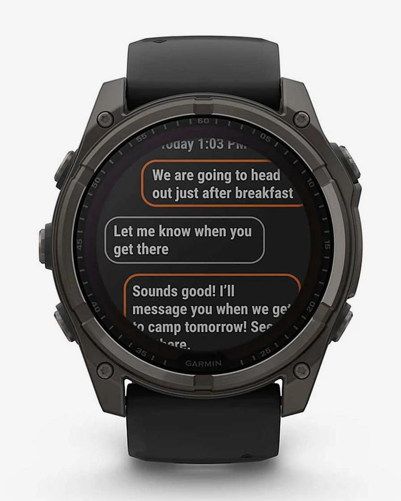 Garmin Fenix 8 Zafiro Solar 51 mm Titanio gris carbón correa negro