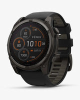 Garmin Fenix 8 Zafiro Solar 51 mm Titanio gris carbón correa negro