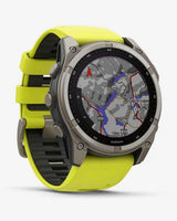 Garmin Fenix 8 Zafiro Solar 51 mm Titanio gris correa amarillo