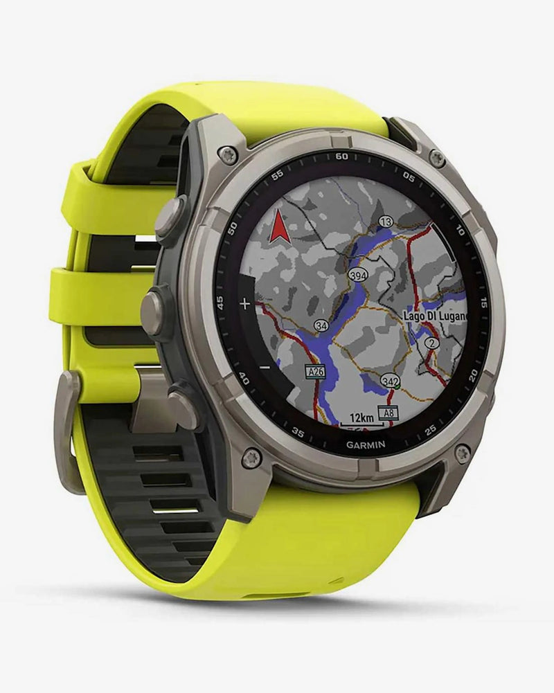 Garmin Fenix 8 Zafiro Solar 51 mm Titanio gris correa amarillo