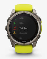 Garmin Fenix 8 Zafiro Solar 51 mm Titanio gris correa amarillo