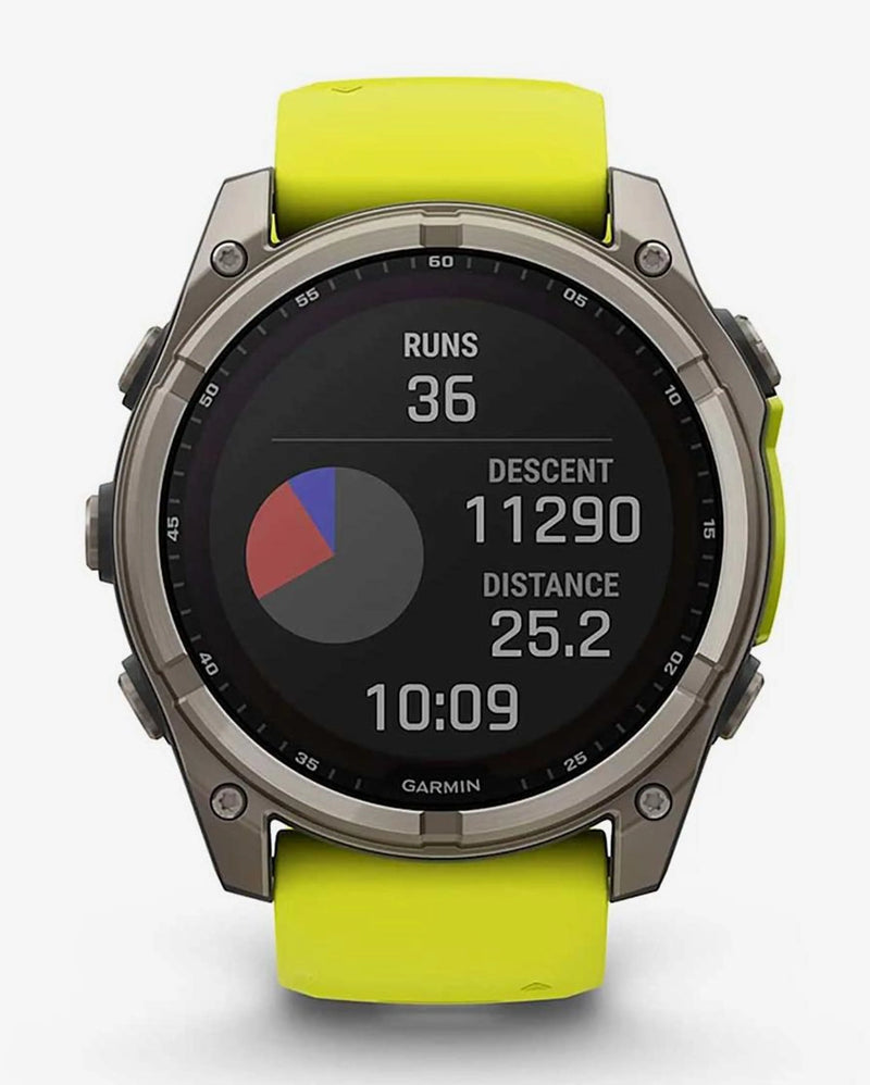 Garmin Fenix 8 Zafiro Solar 51 mm Titanio gris correa amarillo