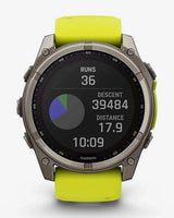 Garmin Fenix 8 Zafiro Solar 51 mm Titanio gris correa amarillo
