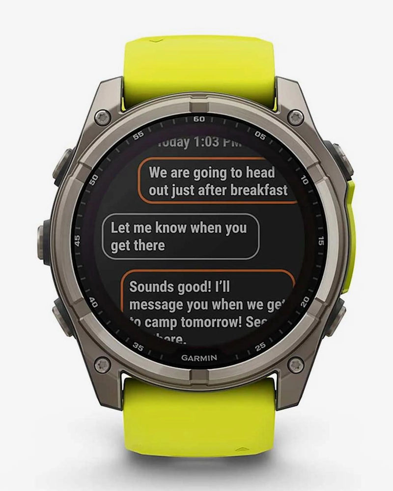 Garmin Fenix 8 Zafiro Solar 51 mm Titanio gris correa amarillo