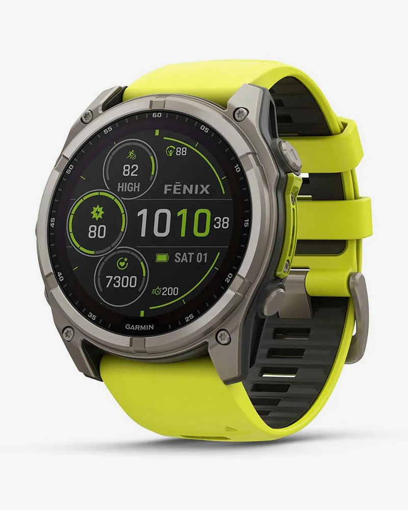 Garmin Fenix 8 Zafiro Solar 51 mm Titanio gris correa amarillo